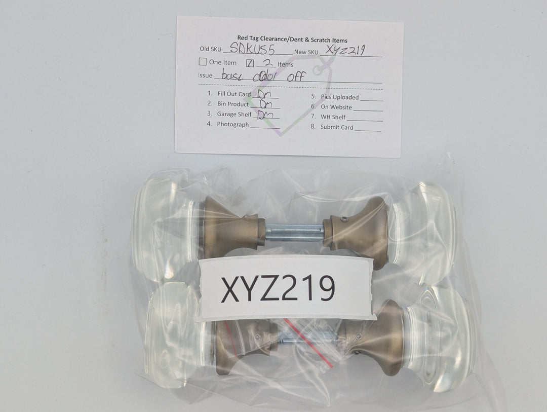 Open Box Sale Item Round Crystal Spare Door Knob Set (Antique Brass Finish) - Set of 2