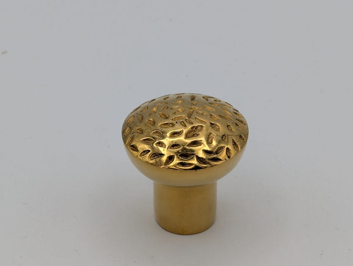 1 1/4 Inch Solid Brass Hand-Hammered Round Cabinet & Furniture Knob ( Polished Brass Finish)