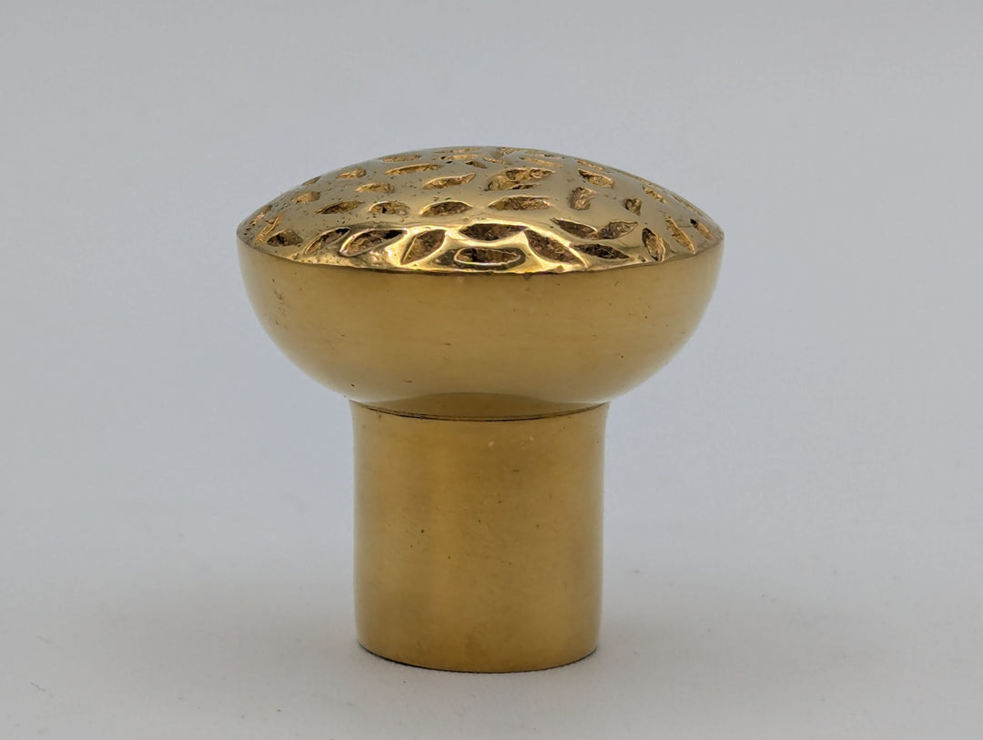 1 1/4 Inch Solid Brass Hand-Hammered Round Cabinet & Furniture Knob ( Polished Brass Finish)