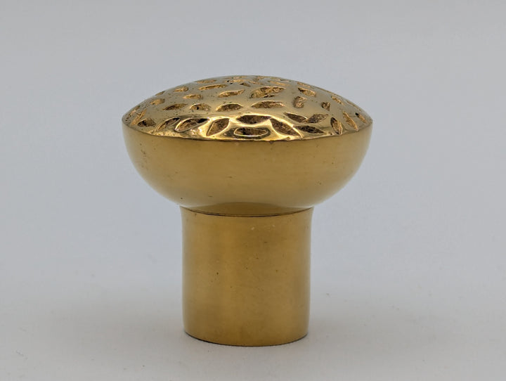 1 1/4 Inch Solid Brass Hand-Hammered Round Cabinet & Furniture Knob ( Polished Brass Finish)