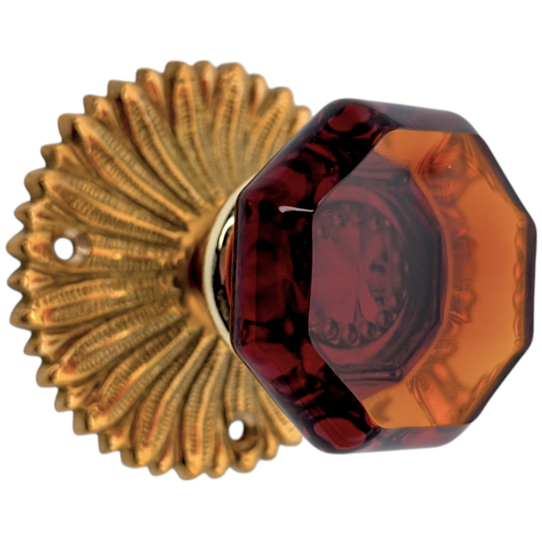 ##Antique Hardware## French Provincial Rosette Door Set with Amber Glass Octagon Door Knobs (Several Finishes Available)