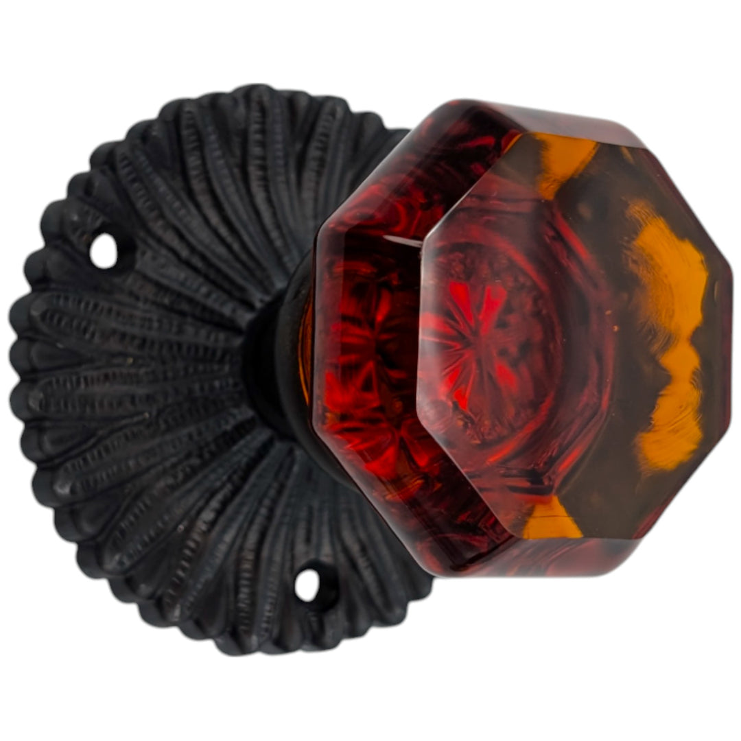 ##Antique Hardware## French Provincial Rosette Door Set with Amber Glass Octagon Door Knobs (Several Finishes Available)
