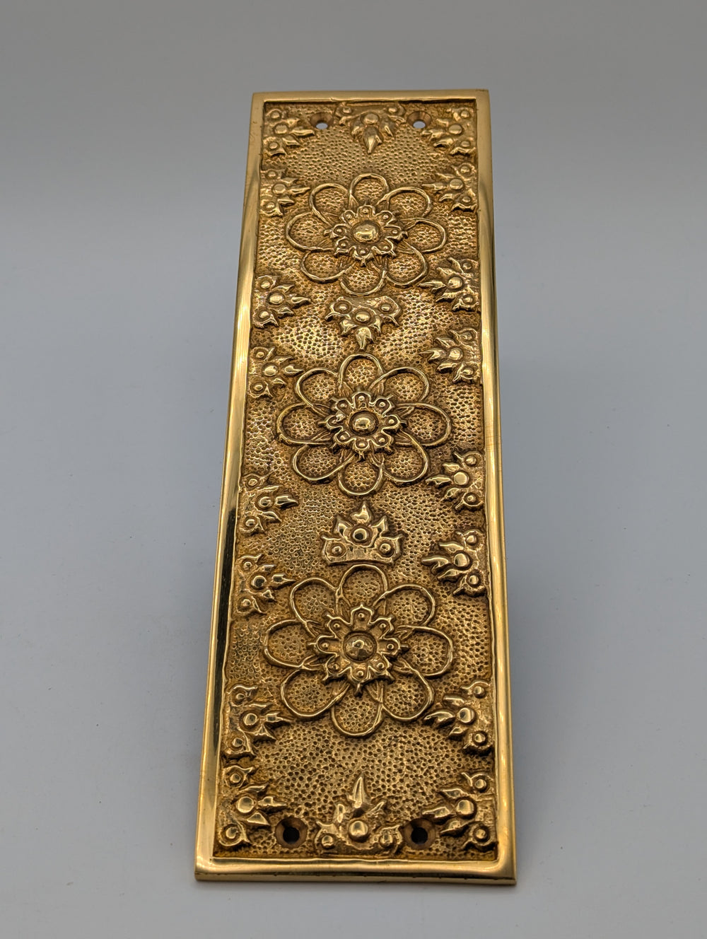 ##Antique Hardware## Antique-Style Solid Brass Push Plate with Floral Embossed Design (Polished Brass Finish)