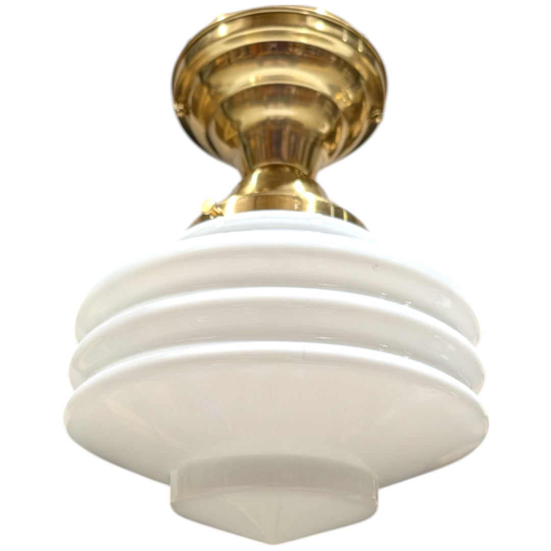 ##Antique Hardware## Art Deco Milk Glass Semi-Flush Fancy Light (Several Finishes Available)