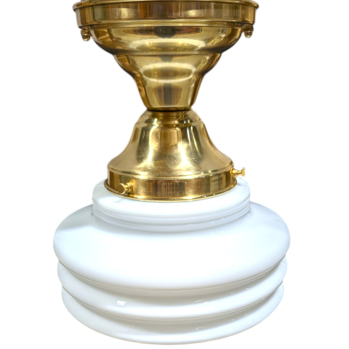 ##Antique Hardware## Art Deco Milk Glass Semi-Flush Fancy Light (Several Finishes Available)