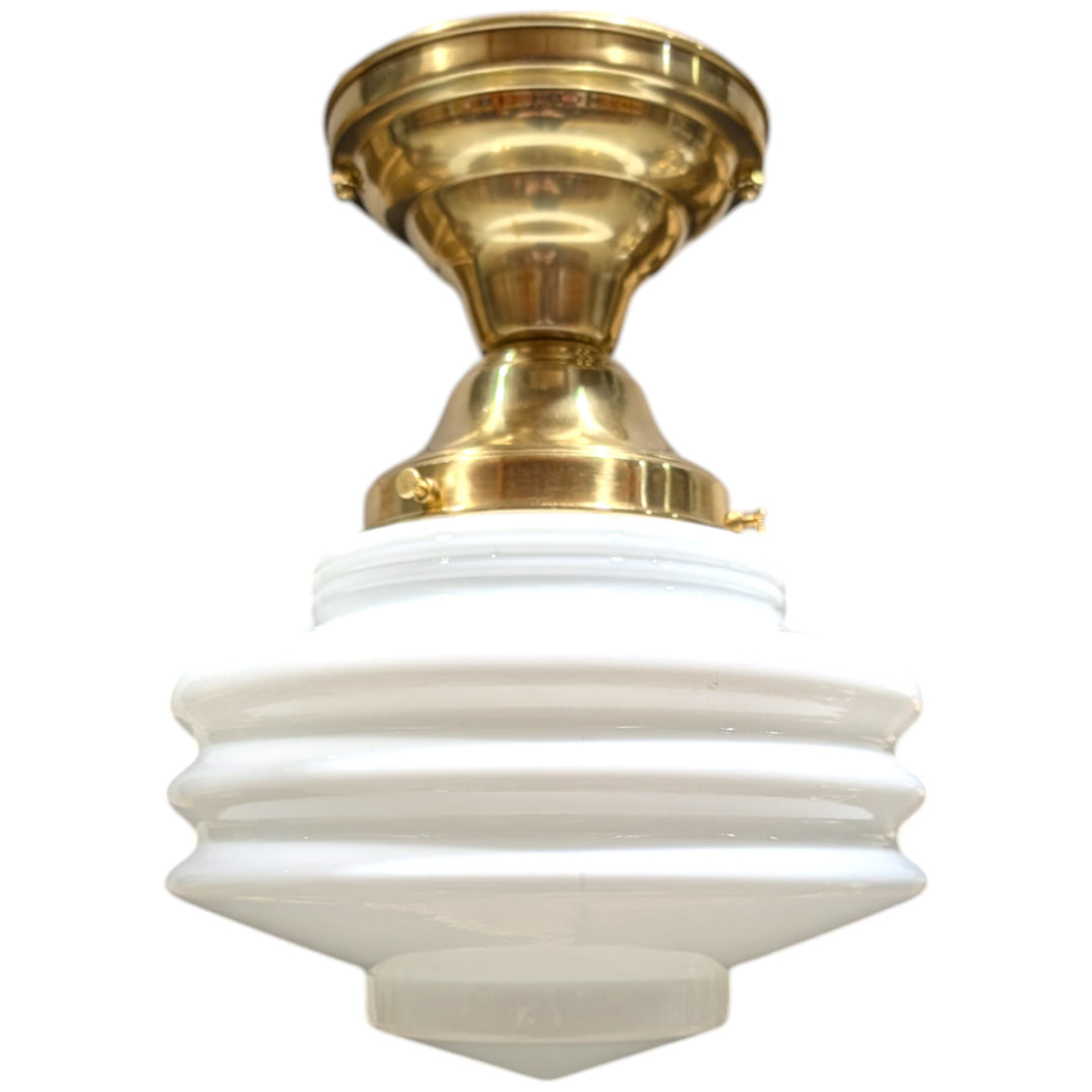 ##Antique Hardware## Art Deco Milk Glass Semi-Flush Fancy Light (Several Finishes Available)