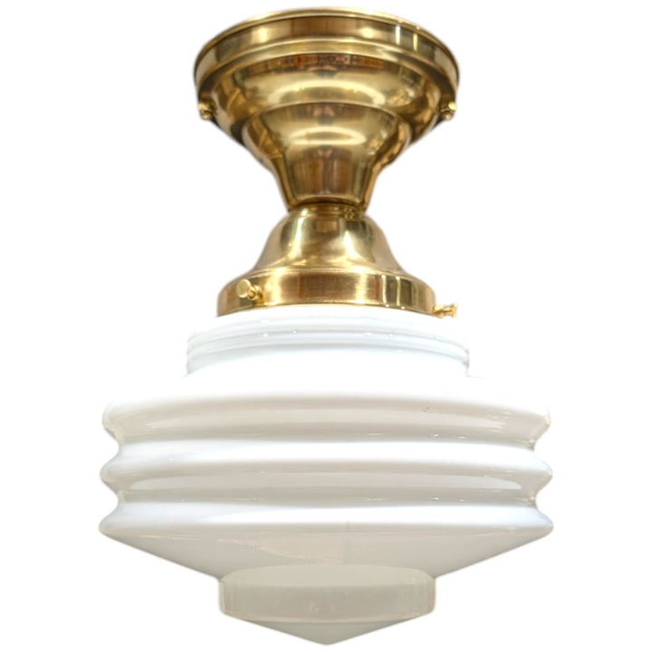 ##Antique Hardware## Art Deco Milk Glass Semi-Flush Fancy Light (Several Finishes Available)