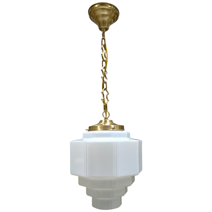##Antique Hardware## Stepped Art Deco Glass Standard Chain Light (Several Finishes Available)