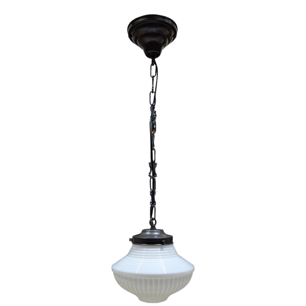 ##Antique Hardware## Schoolhouse Ribbed Milk Glass Standard Chain Light (Several Finishes Available)