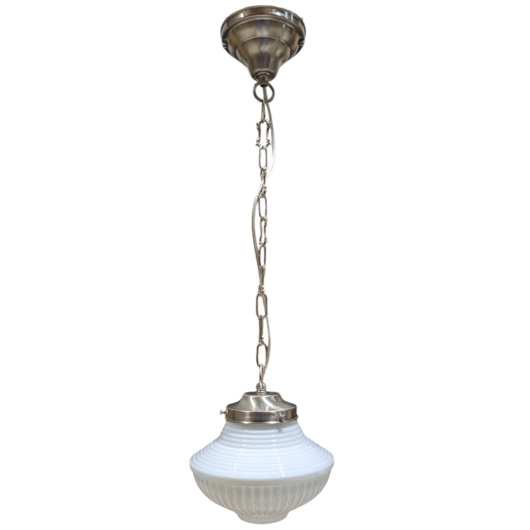 ##Antique Hardware## Schoolhouse Ribbed Milk Glass Standard Chain Light (Several Finishes Available)