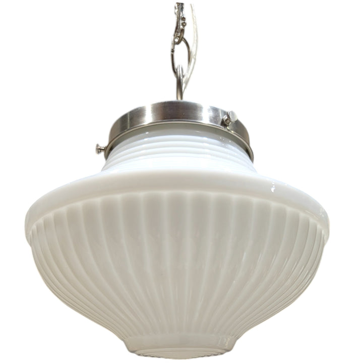 ##Antique Hardware## Schoolhouse Ribbed Milk Glass Standard Chain Light (Several Finishes Available)