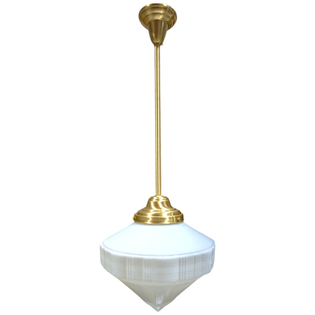 ##Antique Hardware## Mid-Century Diamond Glass Rod Pendant Light (Several Finishes Available)