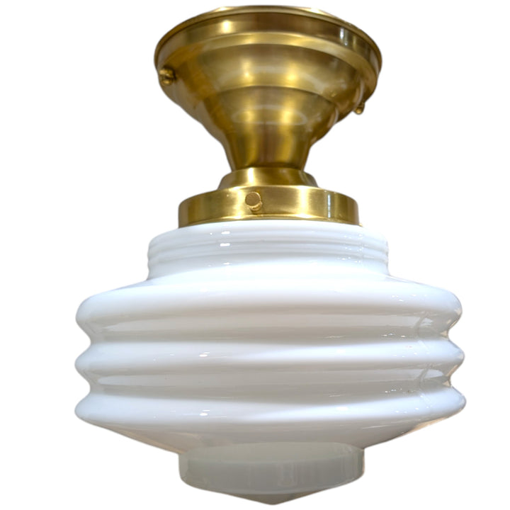 ##Antique Hardware## Art Deco Milk Glass Semi-Flush Standard Light (Several Finishes Available)