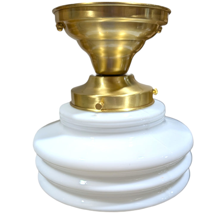 ##Antique Hardware## Art Deco Milk Glass Semi-Flush Standard Light (Several Finishes Available)
