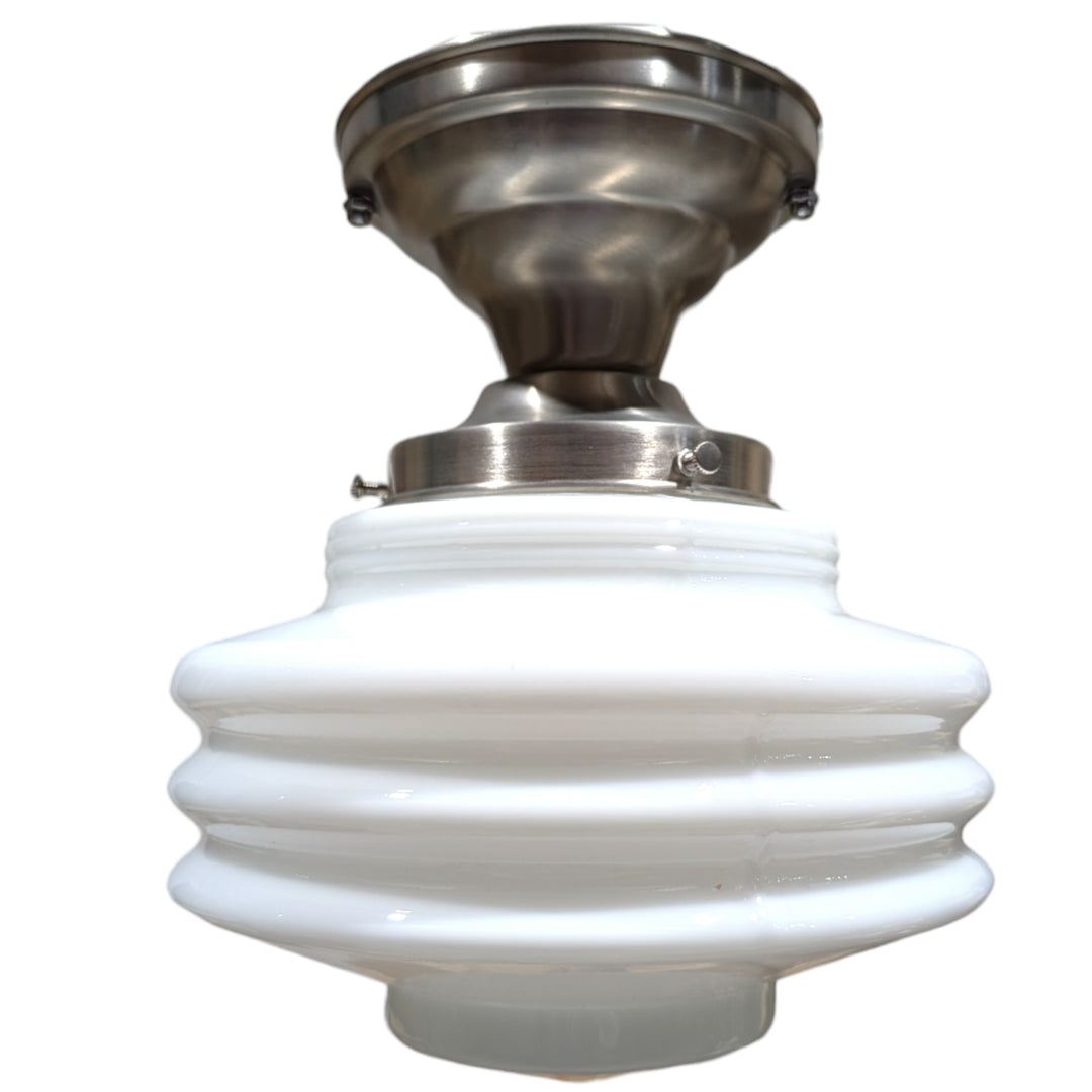##Antique Hardware## Art Deco Milk Glass Semi-Flush Standard Light (Several Finishes Available)