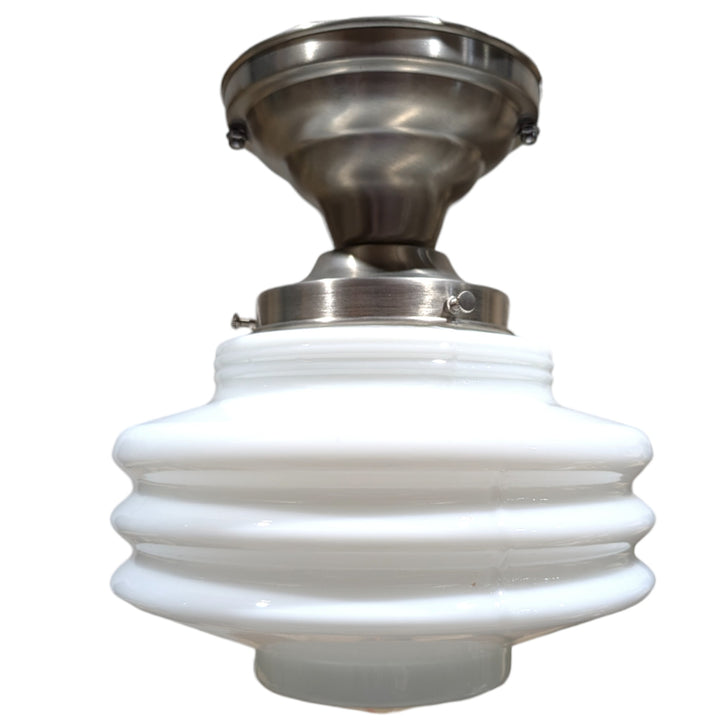 ##Antique Hardware## Art Deco Milk Glass Semi-Flush Standard Light (Several Finishes Available)