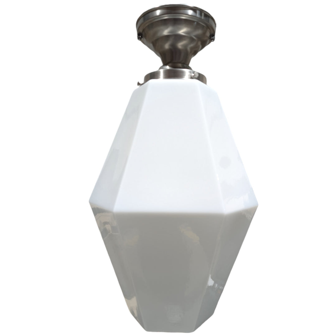 ##Antique Hardware## Geometric Faceted Glass Semi-Flush Standard Light (Several Finishes Available)