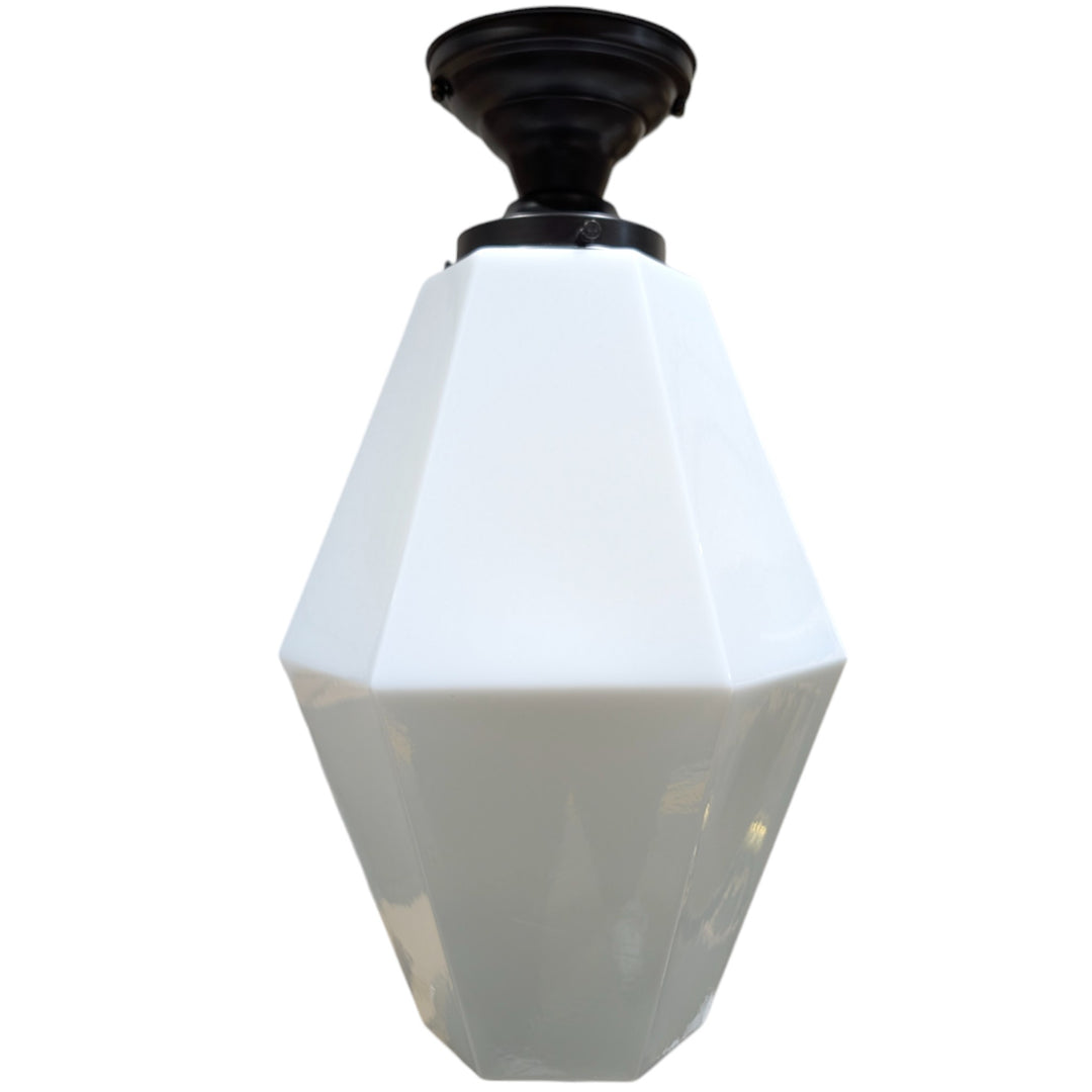 ##Antique Hardware## Geometric Faceted Glass Semi-Flush Standard Light (Several Finishes Available)