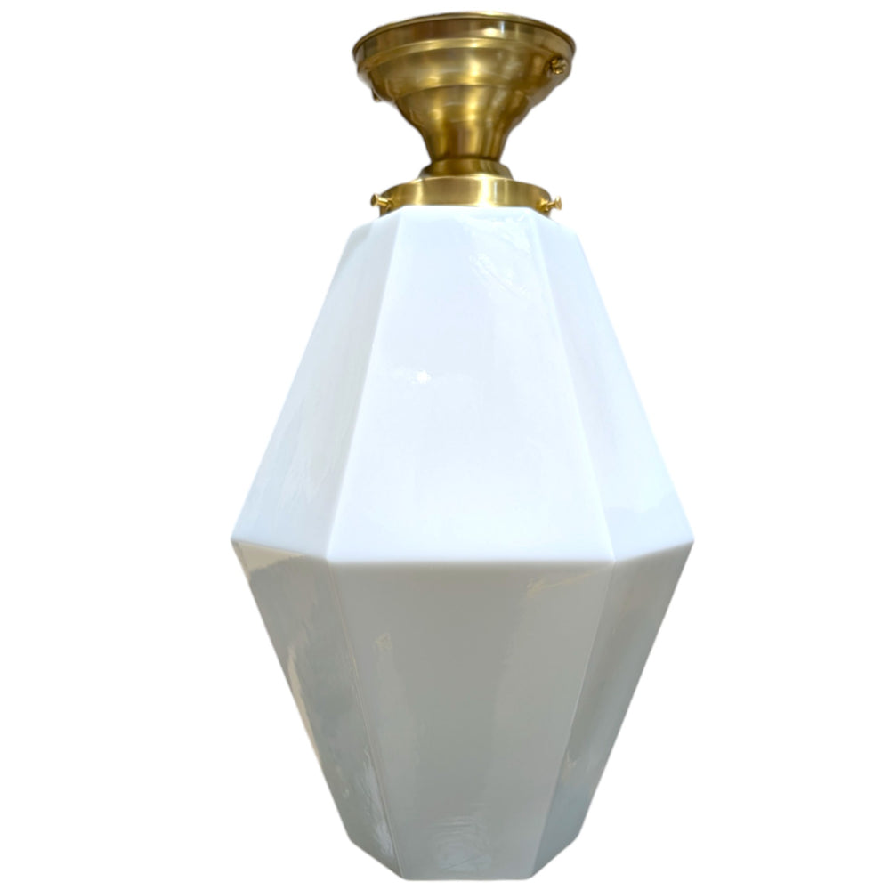 ##Antique Hardware## Geometric Faceted Glass Semi-Flush Standard Light (Several Finishes Available)