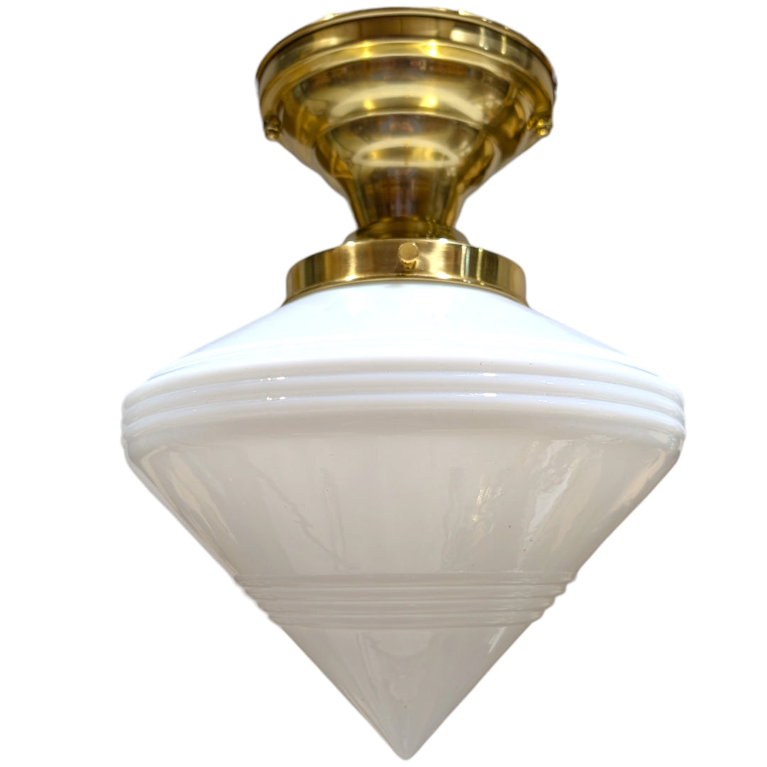 ##Antique Hardware## Small Art Deco Glass Semi-Flush Standard Light (Several Finishes Available)