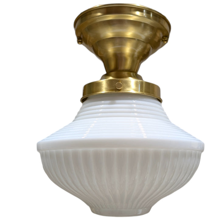 ##Antique Hardware## Schoolhouse Ribbed Milk Glass Semi-Flush Standard Light (Several Finishes Available)