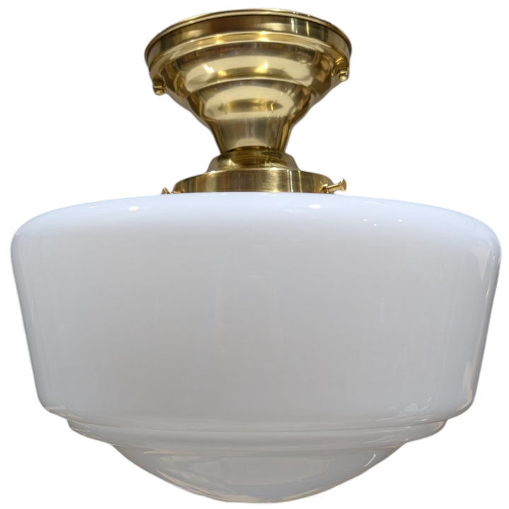##Antique Hardware## Traditional Schoolhouse Milk Glass Semi-Flush Standard Light (Several Finishes Available)