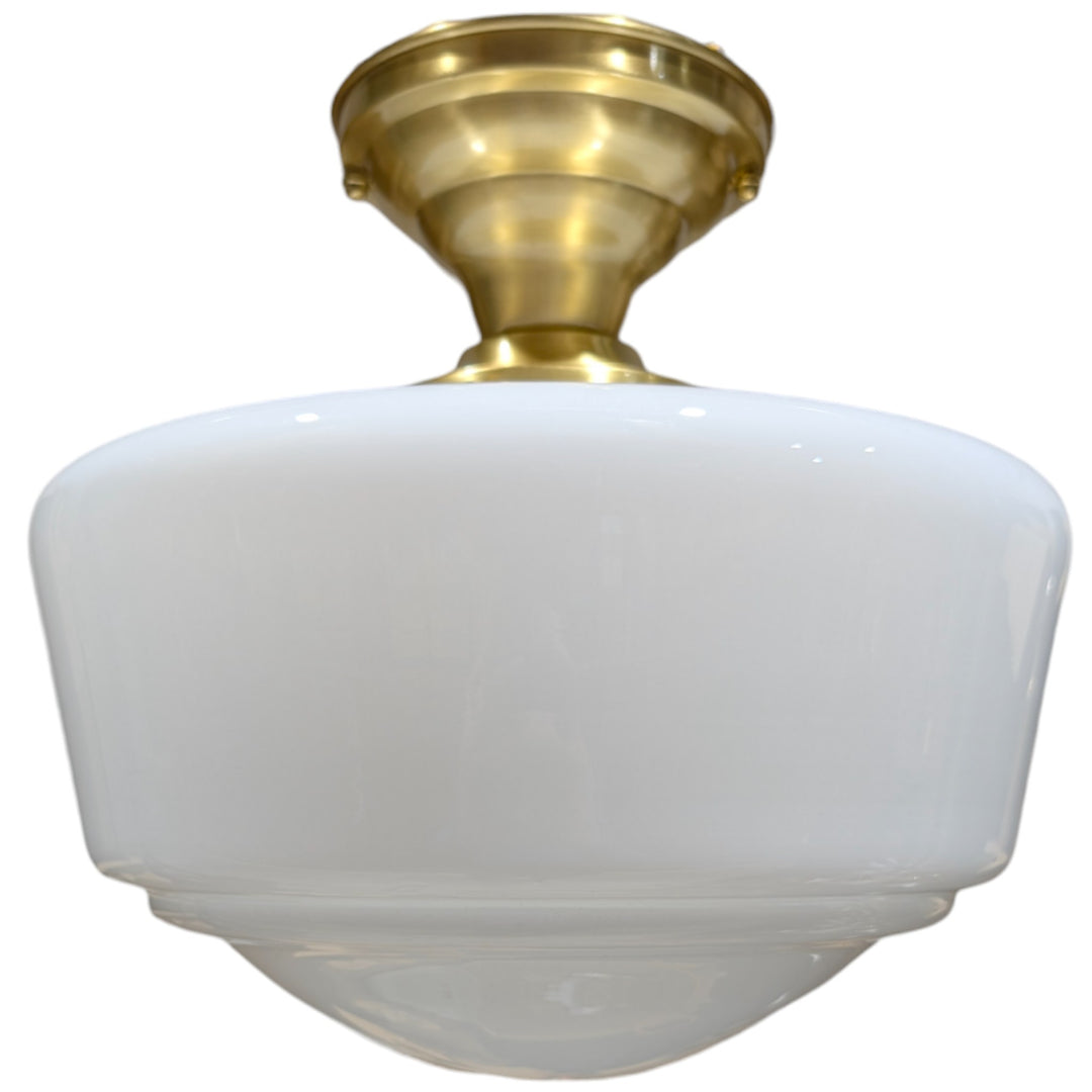 ##Antique Hardware## Traditional Schoolhouse Milk Glass Semi-Flush Standard Light (Several Finishes Available)
