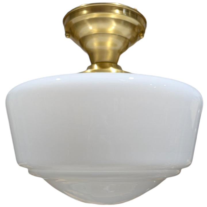 ##Antique Hardware## Traditional Schoolhouse Milk Glass Semi-Flush Standard Light (Several Finishes Available)
