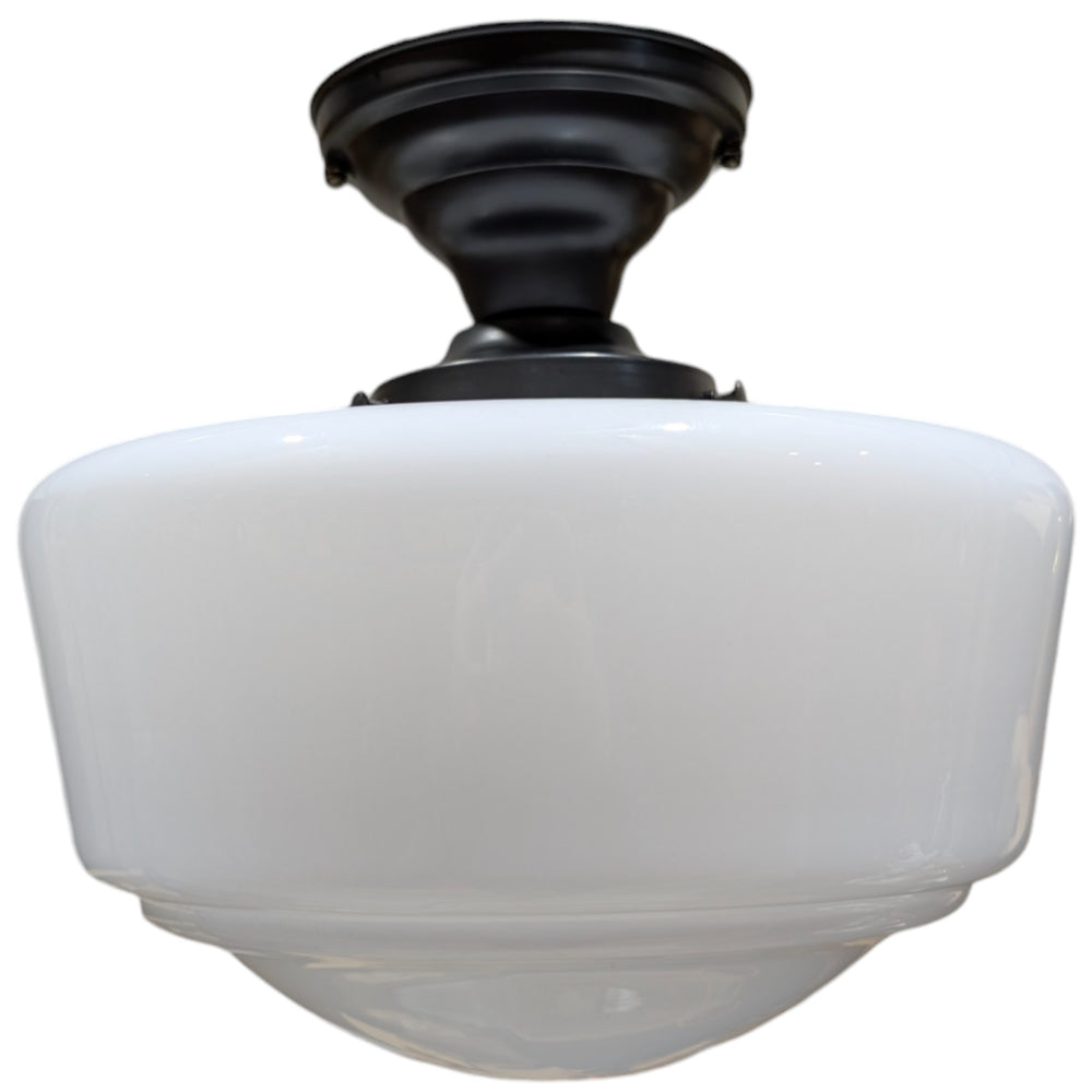 ##Antique Hardware## Traditional Schoolhouse Milk Glass Semi-Flush Standard Light (Several Finishes Available)