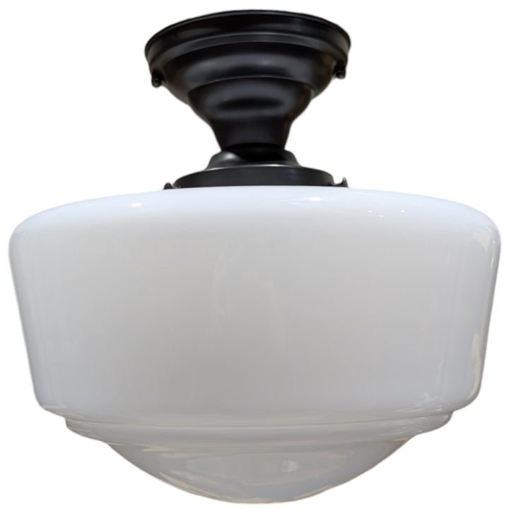 ##Antique Hardware## Traditional Schoolhouse Milk Glass Semi-Flush Standard Light (Several Finishes Available)
