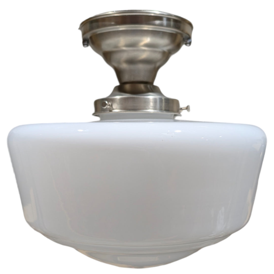 ##Antique Hardware## Traditional Schoolhouse Milk Glass Semi-Flush Standard Light (Several Finishes Available)