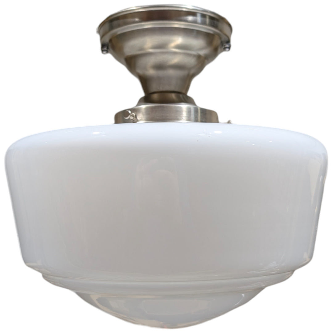 ##Antique Hardware## Traditional Schoolhouse Milk Glass Semi-Flush Standard Light (Several Finishes Available)
