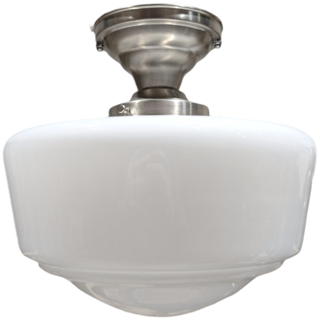 ##Antique Hardware## Traditional Schoolhouse Milk Glass Semi-Flush Standard Light (Several Finishes Available)