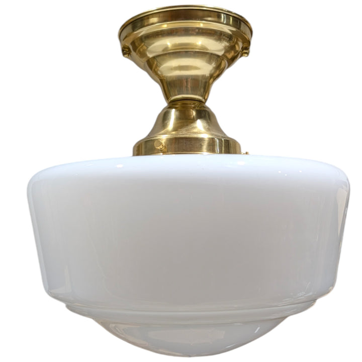 ##Antique Hardware## Traditional Schoolhouse Milk Glass Semi-Flush Fancy Light (Several Finishes Available)