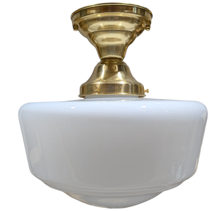 ##Antique Hardware## Traditional Schoolhouse Milk Glass Semi-Flush Fancy Light (Several Finishes Available)