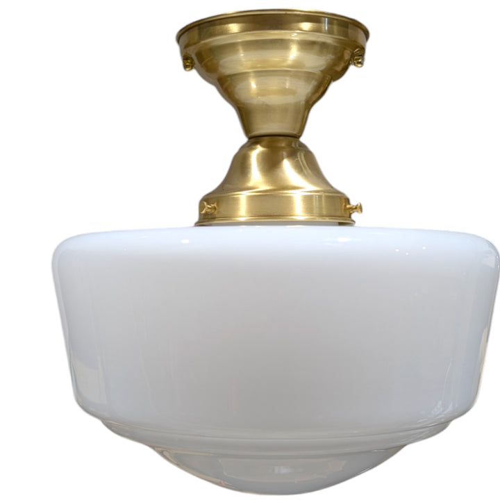 ##Antique Hardware## Traditional Schoolhouse Milk Glass Semi-Flush Fancy Light (Several Finishes Available)