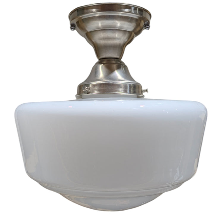 ##Antique Hardware## Traditional Schoolhouse Milk Glass Semi-Flush Fancy Light (Several Finishes Available)