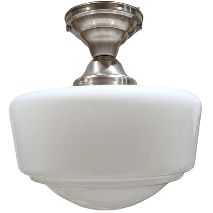 ##Antique Hardware## Traditional Schoolhouse Milk Glass Semi-Flush Fancy Light (Several Finishes Available)