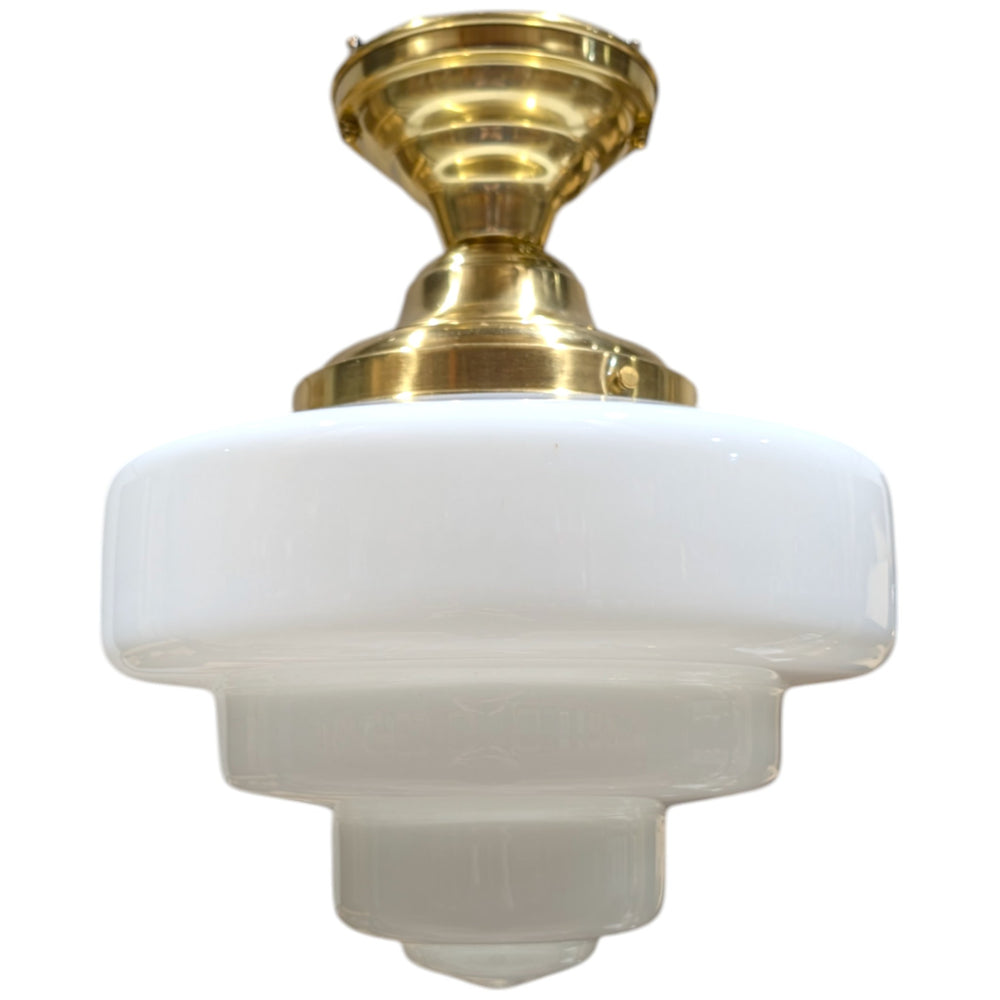 ##Antique Hardware## Tiered Schoolhouse Glass Semi-Flush Fancy Light (Several Finishes Available)