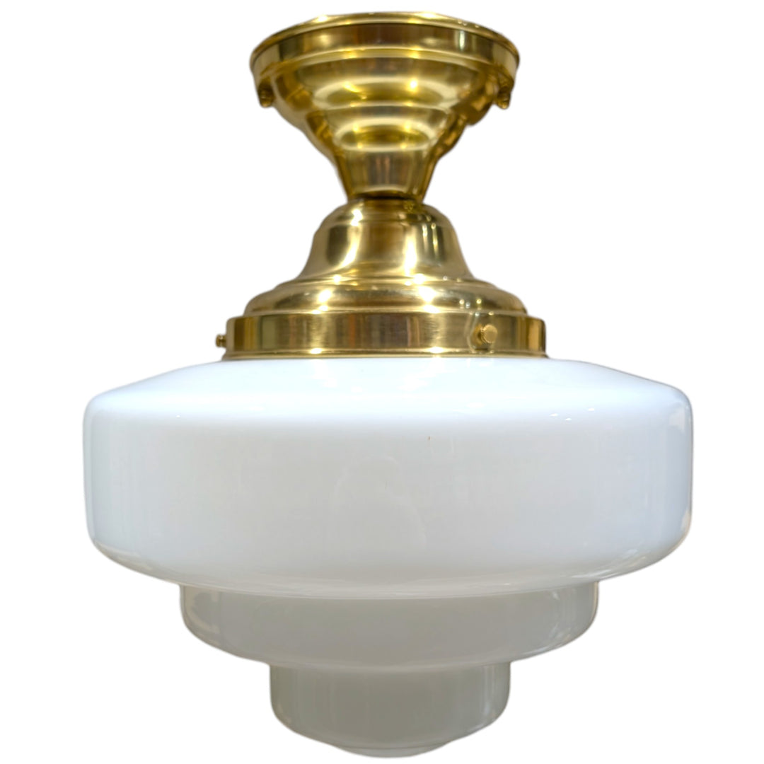 ##Antique Hardware## Tiered Schoolhouse Glass Semi-Flush Fancy Light (Several Finishes Available)