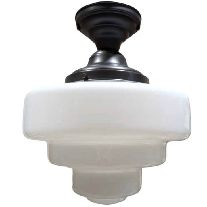 ##Antique Hardware## Tiered Schoolhouse Glass Semi-Flush Fancy Light (Several Finishes Available)