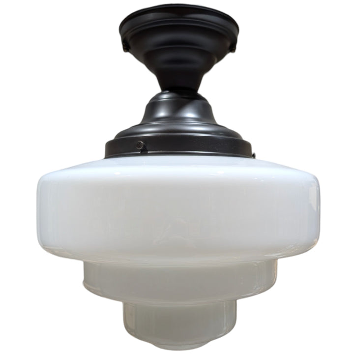 ##Antique Hardware## Tiered Schoolhouse Glass Semi-Flush Fancy Light (Several Finishes Available)