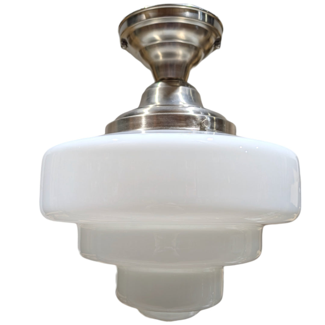 ##Antique Hardware## Tiered Schoolhouse Glass Semi-Flush Fancy Light (Several Finishes Available)