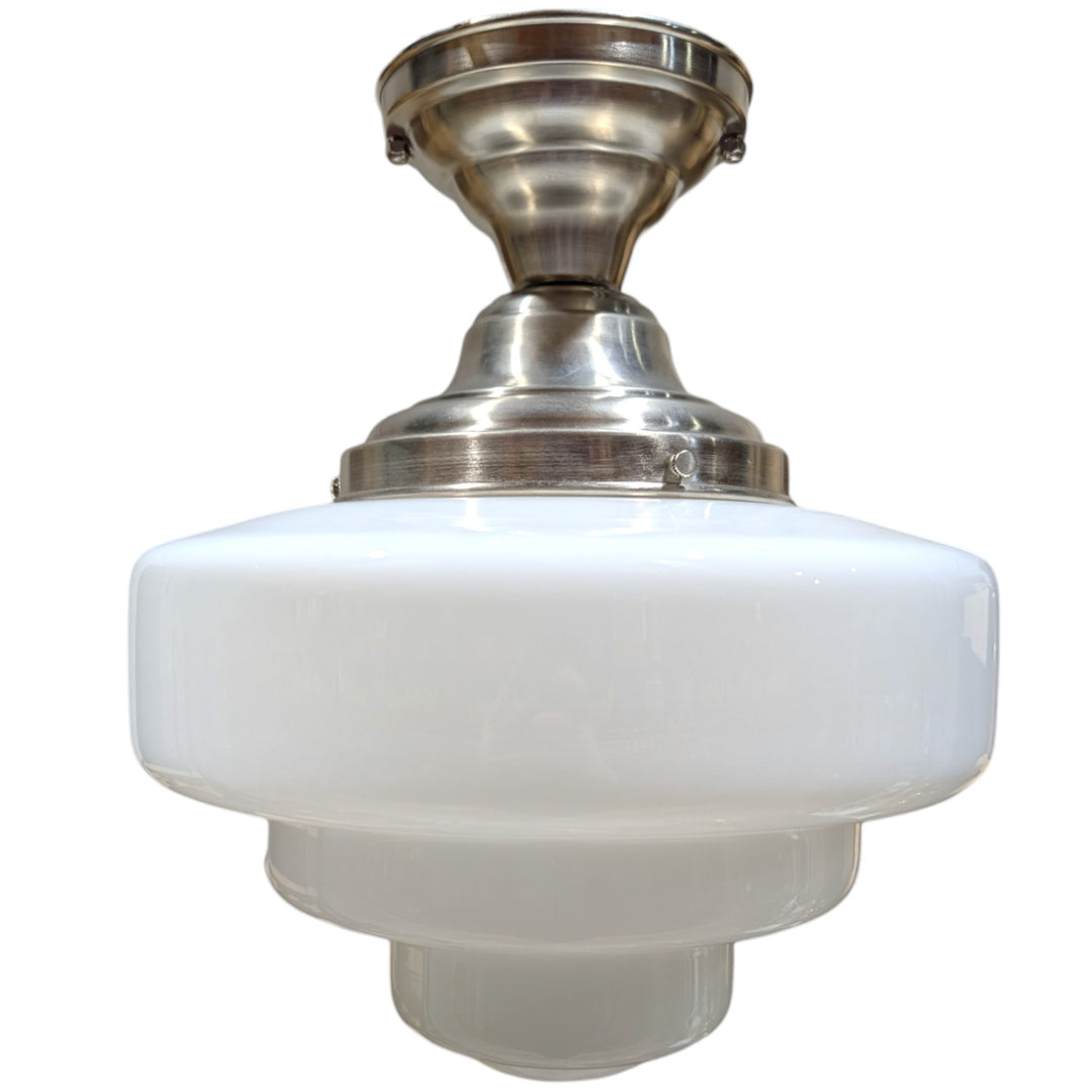 ##Antique Hardware## Tiered Schoolhouse Glass Semi-Flush Fancy Light (Several Finishes Available)