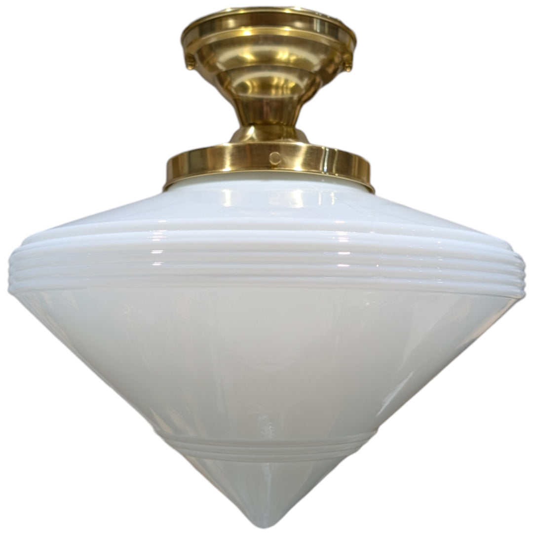 ##Antique Hardware## Large Art Deco Glass Semi-Flush Standard Light (Several Finishes Available)