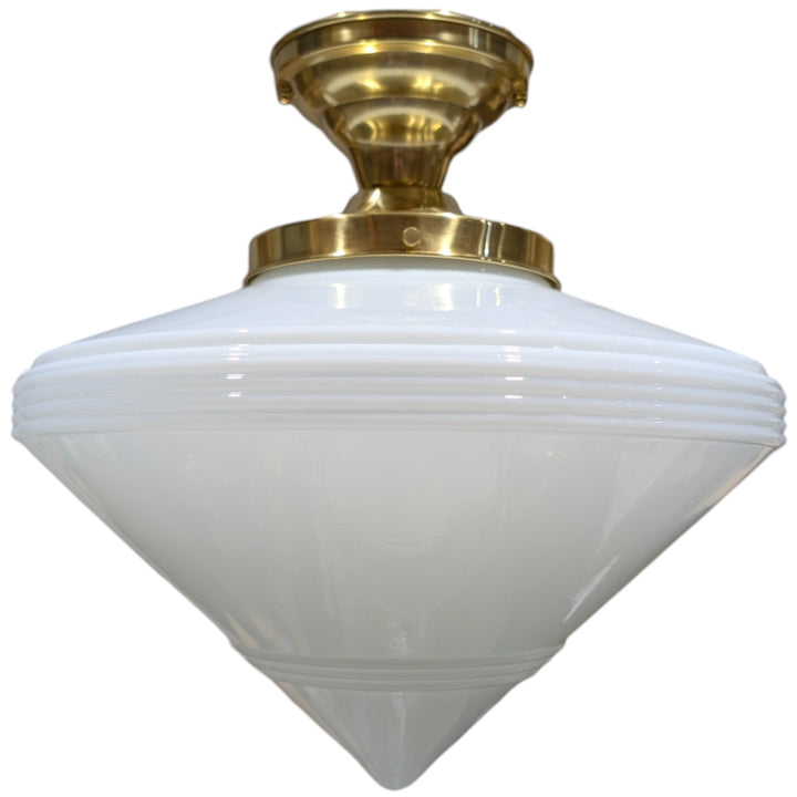 ##Antique Hardware## Large Art Deco Glass Semi-Flush Standard Light (Several Finishes Available)