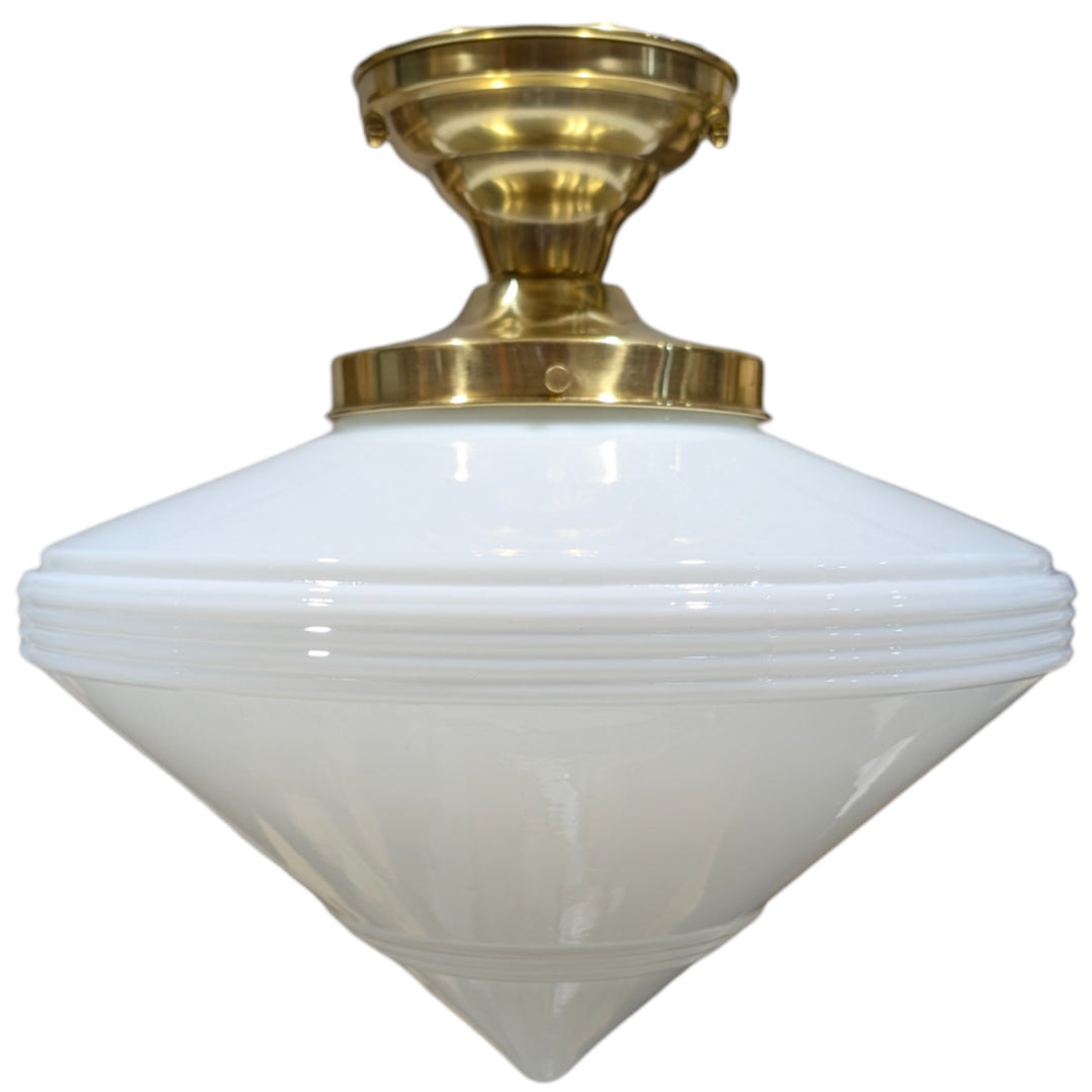 ##Antique Hardware## Large Art Deco Glass Semi-Flush Standard Light (Several Finishes Available)