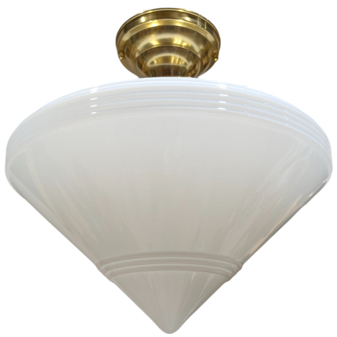 ##Antique Hardware## Large Art Deco Glass Semi-Flush Standard Light (Several Finishes Available)