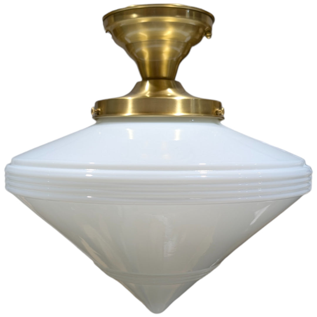 ##Antique Hardware## Large Art Deco Glass Semi-Flush Standard Light (Several Finishes Available)