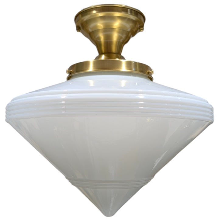 ##Antique Hardware## Large Art Deco Glass Semi-Flush Standard Light (Several Finishes Available)